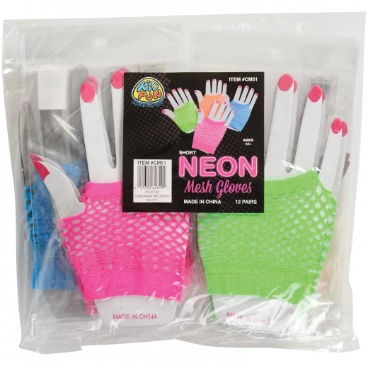 Short Neon Mesh Gloves Costume Accessory, 12-Pair Short Neon Mesh Gloves Costume Accessory, 12-Pair -Carnivals Source Toys cm51 005